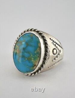 Vtg Navajo Sterling Silver Webbed Blue Gem Turquoise Stamped Men's Ring Sz 16.5