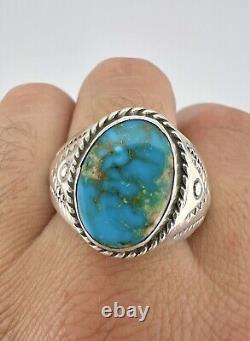 Vtg Navajo Sterling Silver Webbed Blue Gem Turquoise Stamped Men's Ring Sz 16.5