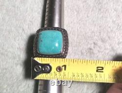 Vtg Navajo Turquoise Sterling Silver Ring, Huge/chunky Size 7