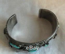 Vtg Old PAWN NAVAJO TURQUOISE Sterling SILVER Cuff Watch BRACELET