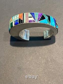 Vtg Old Pawn J Howe Sterling Flush Inlay NAVAJO Masterpiece Turquoise Bracelet