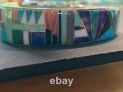 Vtg Old Pawn J Howe Sterling Flush Inlay NAVAJO Masterpiece Turquoise Bracelet