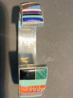 Vtg Old Pawn J Howe Sterling Flush Inlay NAVAJO Masterpiece Turquoise Bracelet