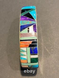 Vtg Old Pawn J Howe Sterling Flush Inlay NAVAJO Masterpiece Turquoise Bracelet