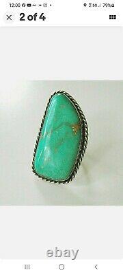 Vtg. Old Pawn Navajo Sterling Silver Ring with Huge Turquoise Stone - 2 1/4 Long