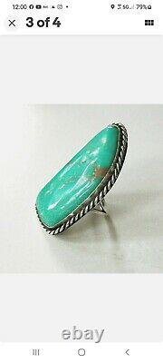 Vtg. Old Pawn Navajo Sterling Silver Ring with Huge Turquoise Stone - 2 1/4 Long