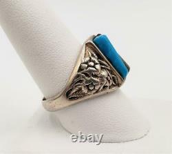 Vtg Old Pawn Navajo Turquoise Ironwood Flower 925 Sterling Silver Ring Size 10