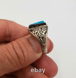 Vtg Old Pawn Navajo Turquoise Ironwood Flower 925 Sterling Silver Ring Size 10