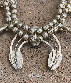 Vtg Pawn Navajo Sterling Silver Carico Lake Turquoise Squash Blossom Necklace