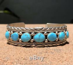 Vtg RB Navajo Native Sterling Silver Sleeping Beauty Turquoise Cuff Bracelet
