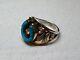 Vtg S. Ray Sterling Silver & 14K Gold Navajo Horseshoe Turquoise Ring Sz 10.5