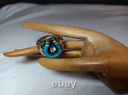 Vtg S. Ray Sterling Silver & 14K Gold Navajo Horseshoe Turquoise Ring Sz 10.5