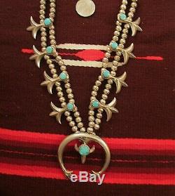 Vtg Southwest Cast Squash Blossom Necklace With Turquoise Sterling