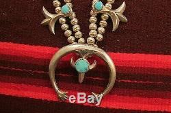 Vtg Southwest Cast Squash Blossom Necklace With Turquoise Sterling