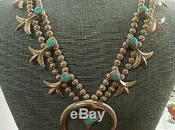 Vtg Southwest Cast Squash Blossom Necklace With Turquoise Sterling