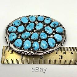 Vtg Sterling Silver Navajo Kingman Turquoise Belt Buckle Handmade 66.7 grams