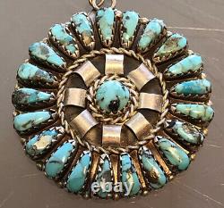 Vtg. Zuni Sterling Silver Turquoise Cluster Earrings Leander Nezzie Signed LN