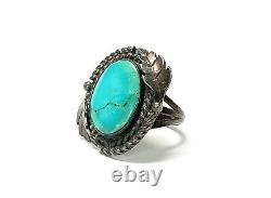 Women Turquoise Ring Vintage Navajo Turquoise Sterling Ring Size 7.25