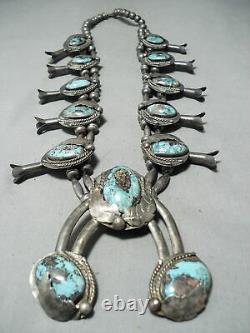 Women's Vintage Navajo Turquoise Sterling Silver Squash Blossom Necklace