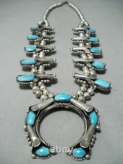 Women's Vintage Navajo Turquoise Sterling Silver Squash Blossom Necklace