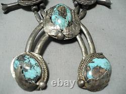 Women's Vintage Navajo Turquoise Sterling Silver Squash Blossom Necklace