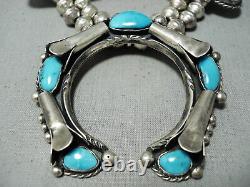 Women's Vintage Navajo Turquoise Sterling Silver Squash Blossom Necklace