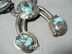 Women's Vintage Navajo Turquoise Sterling Silver Squash Blossom Necklace