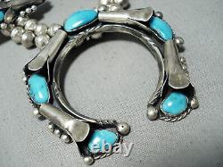 Women's Vintage Navajo Turquoise Sterling Silver Squash Blossom Necklace