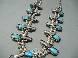 Women's Vintage Navajo Turquoise Sterling Silver Squash Blossom Necklace