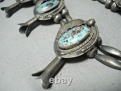 Women's Vintage Navajo Turquoise Sterling Silver Squash Blossom Necklace