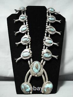 Women's Vintage Navajo Turquoise Sterling Silver Squash Blossom Necklace