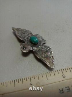 Wow Old Pawn Vintage Navajo Fred Harvey Sterling Turquoise Thunderbird Pin 2