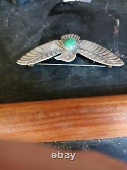 Wow Old Pawn Vintage Navajo Fred Harvey Sterling Turquoise Thunderbird Pin 2.5