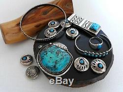 X6 Lot Vintage Native American Navajo Sterling Turquoise Pendant Ring Bracelet