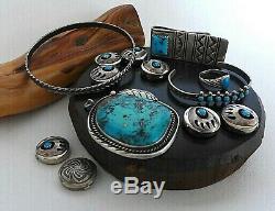 X6 Lot Vintage Native American Navajo Sterling Turquoise Pendant Ring Bracelet