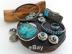 X6 Lot Vintage Native American Navajo Sterling Turquoise Pendant Ring Bracelet