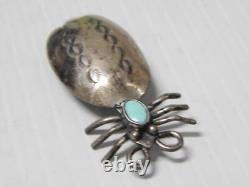 Xlarge Vintage Navajo Indian Sterling Silver Turquoise Bug Insect Beetle Pin