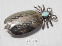 Xlarge Vintage Navajo Indian Sterling Silver Turquoise Bug Insect Beetle Pin