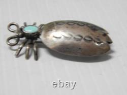 Xlarge Vintage Navajo Indian Sterling Silver Turquoise Bug Insect Beetle Pin