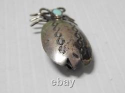 Xlarge Vintage Navajo Indian Sterling Silver Turquoise Bug Insect Beetle Pin