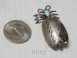 Xlarge Vintage Navajo Indian Sterling Silver Turquoise Bug Insect Beetle Pin