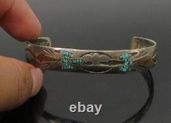 ZUNI NAVAJO 925 Silver Vintage Inlaid Turquoise & Coral Cuff Bracelet BT9005