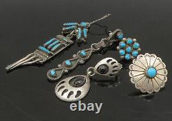 ZUNI NAVAJO 925 Silver Vintage Turquoise & Onyx Lot Single Earrings EG11251