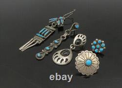 ZUNI NAVAJO 925 Silver Vintage Turquoise & Onyx Lot Single Earrings EG11251