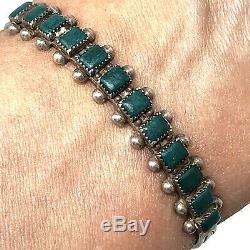 Zuni Cuff Bracelet Harvey Era Square Turquoise 12g 6.5in Sterling Silver VTG